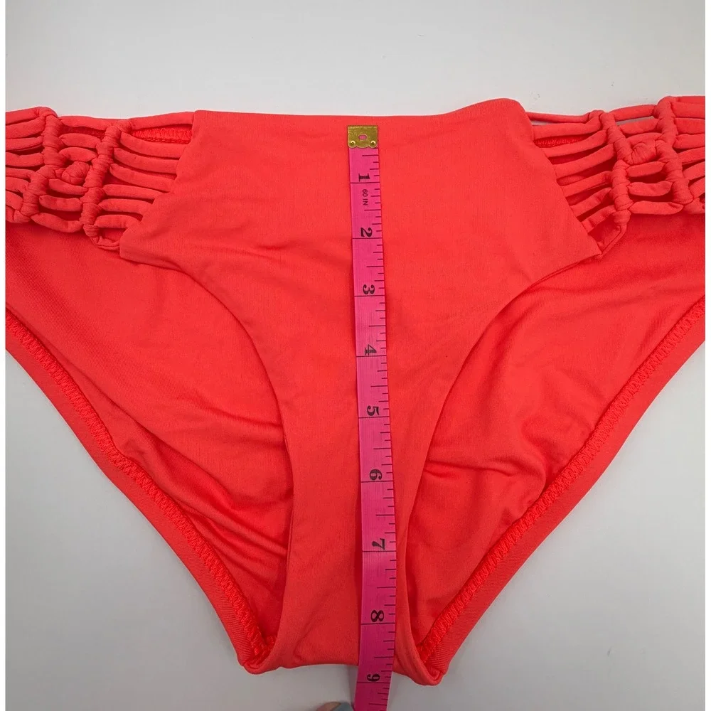 Becca by‎ Rebecca Virtue Hipster Bikini Bottom Women Large Coral Macrame  NEW
